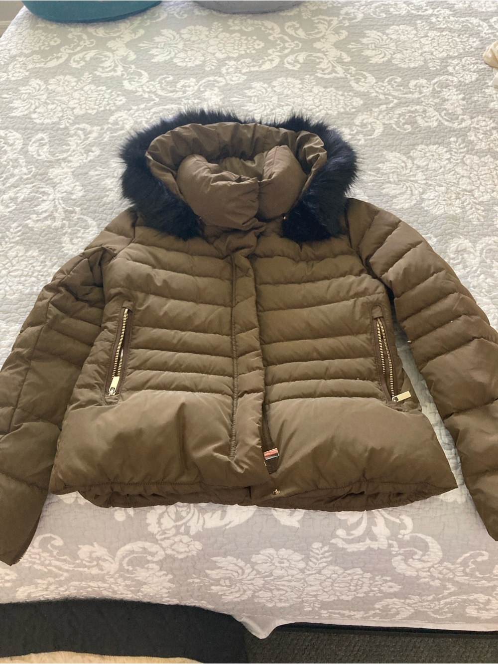 MNG Suit Women’s Olive Duck Down Puffer Jacket Faux Fur Hood